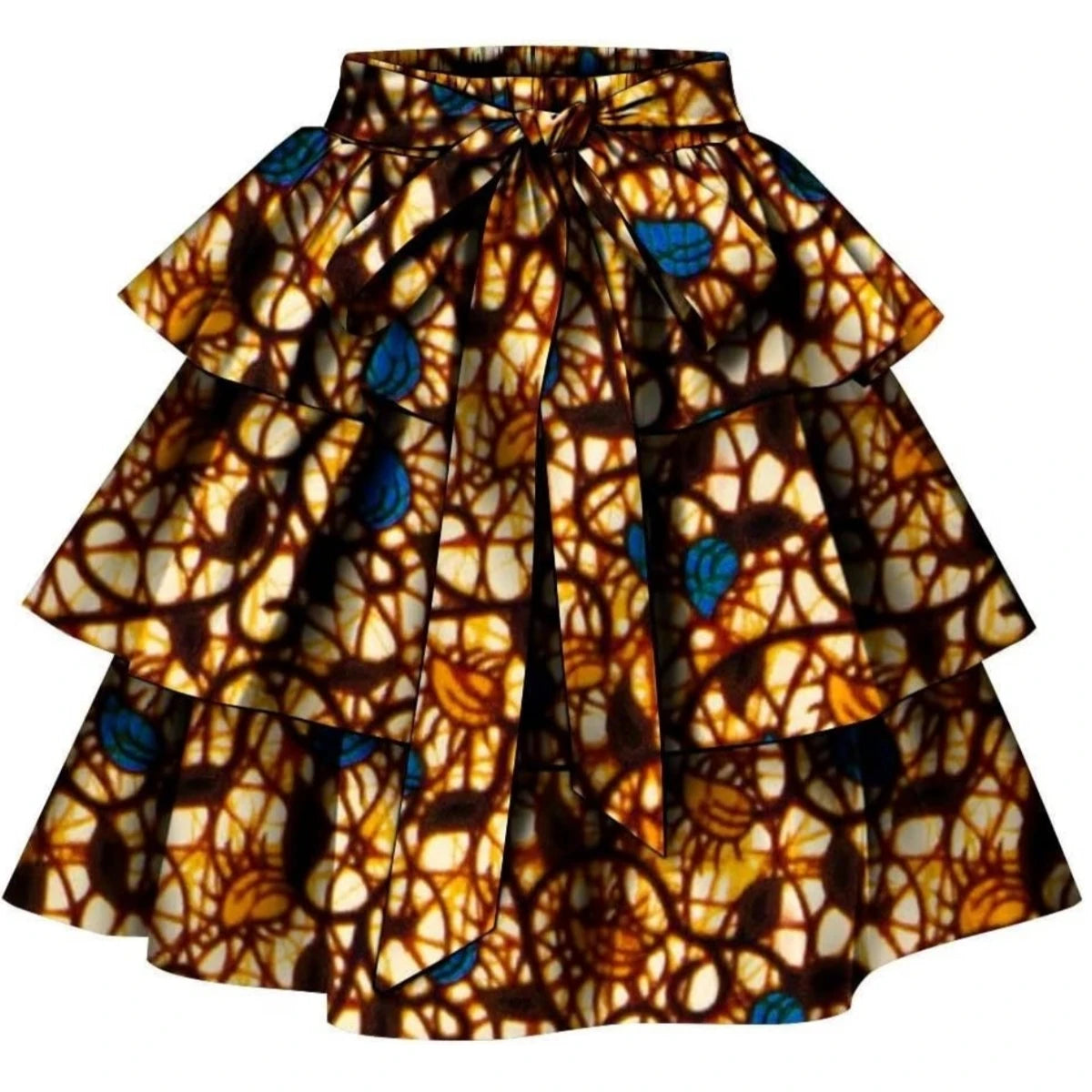 African Ankara Print Wax Patchwork Multi-layer Skirt