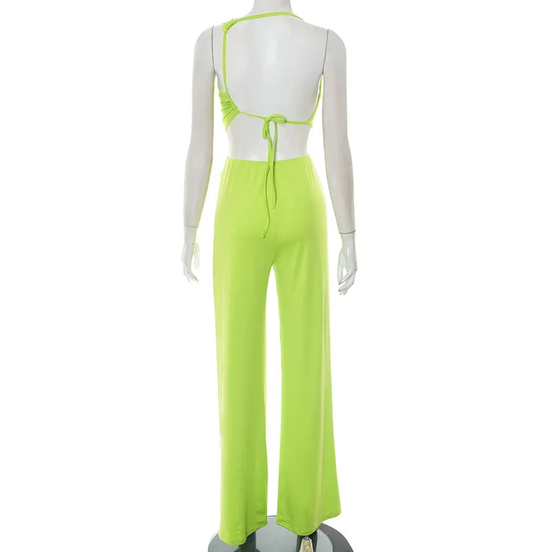Oblique Shoulder Backless Straight Sleeveless Jumpsuits