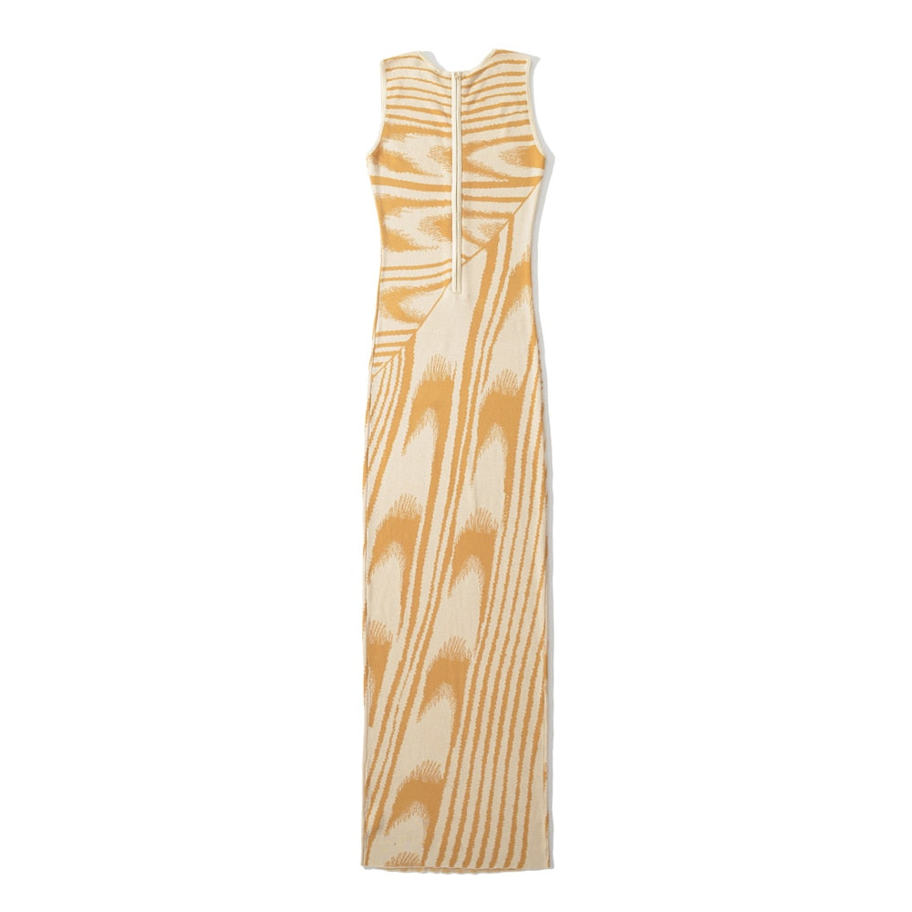 Abstract Knitted Sleeveless Stretchable Slim Maxi Dresses