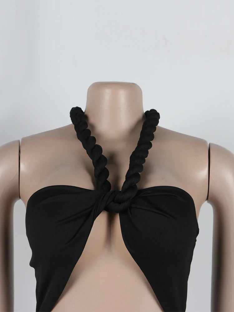 Halter Neck Cut-Out Tassels Night Out Dress