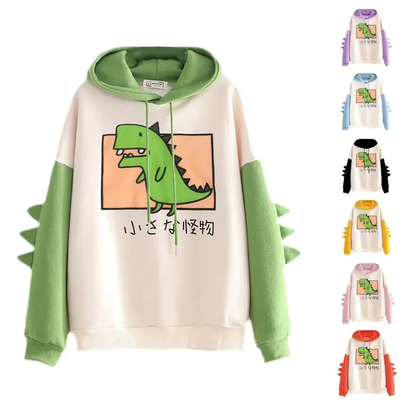 Dinosaur Oversized Cartoon Hoodie Sweatshirt Casual Print Korean Style Thicken Sweatshirt