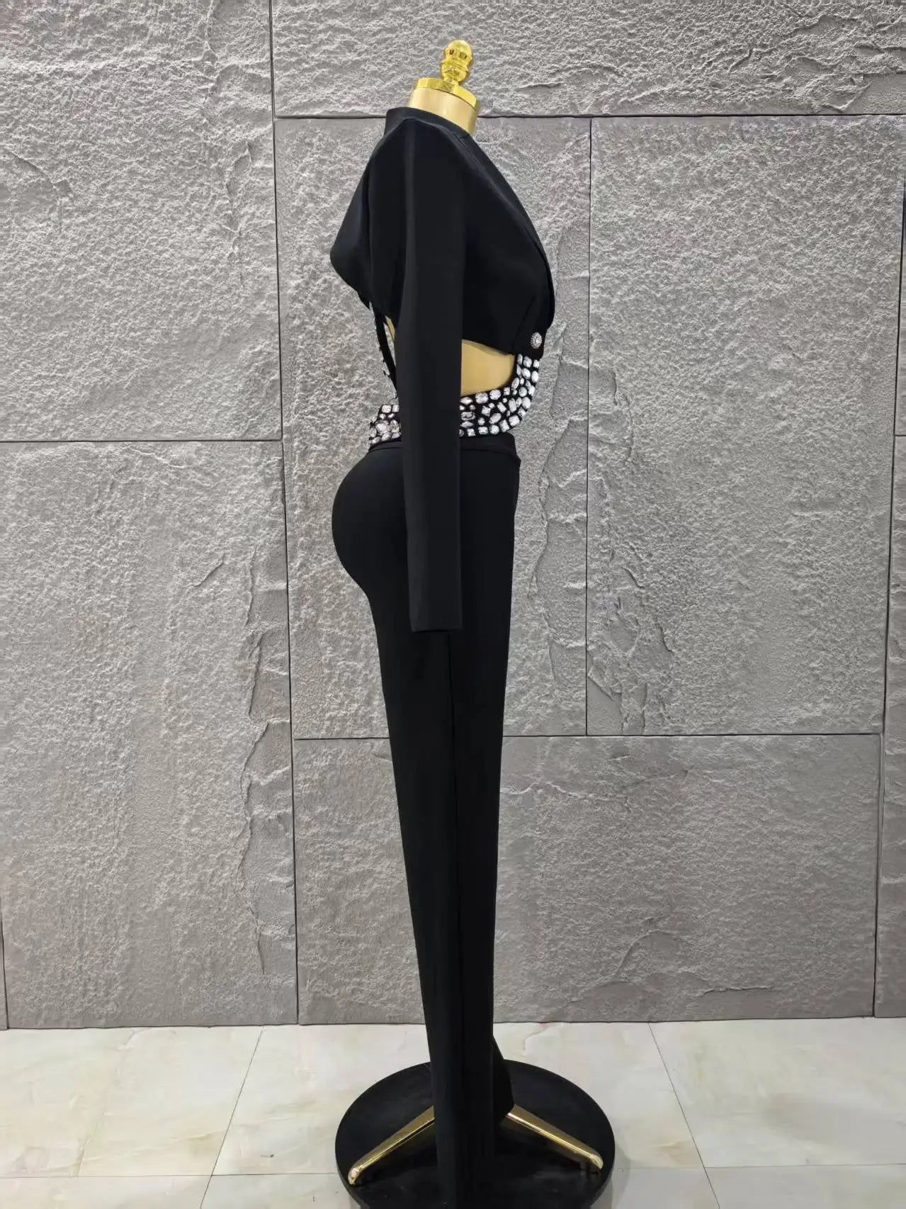 Long Sleeve Crystal Two Pieces Bodycon Bandage Set
