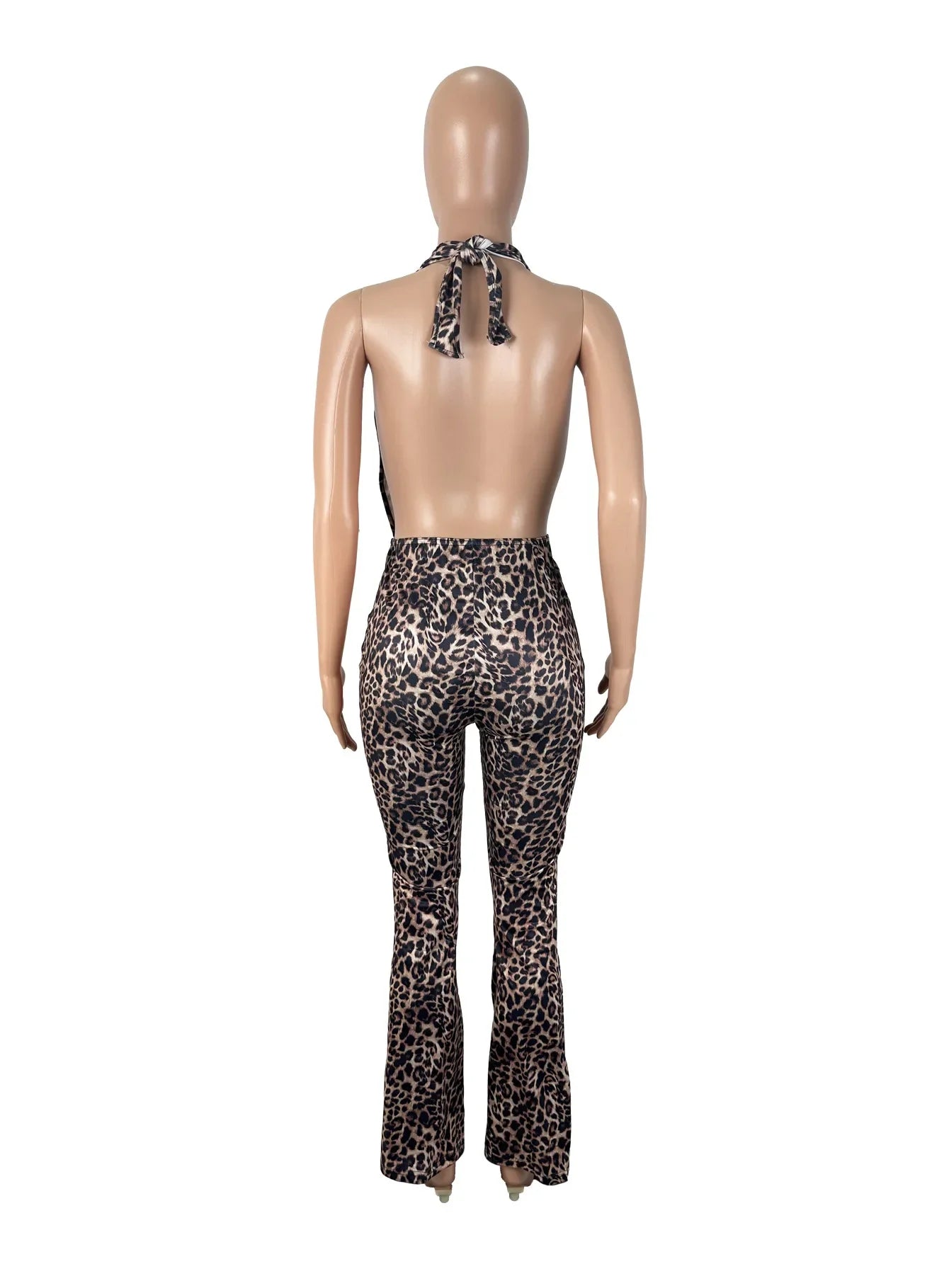 Leopard Print Halter Neck One-Piece Jumpsuit