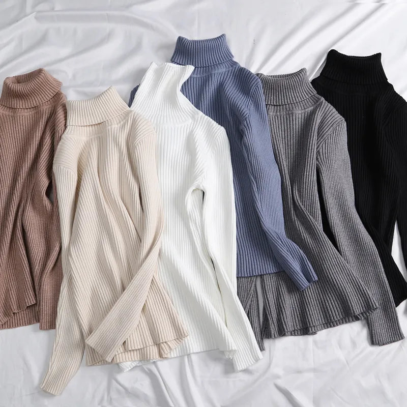 Turtleneck Sweater Knitted Soft Pullovers Cashmere Jumpers Basic Soft Sweaters