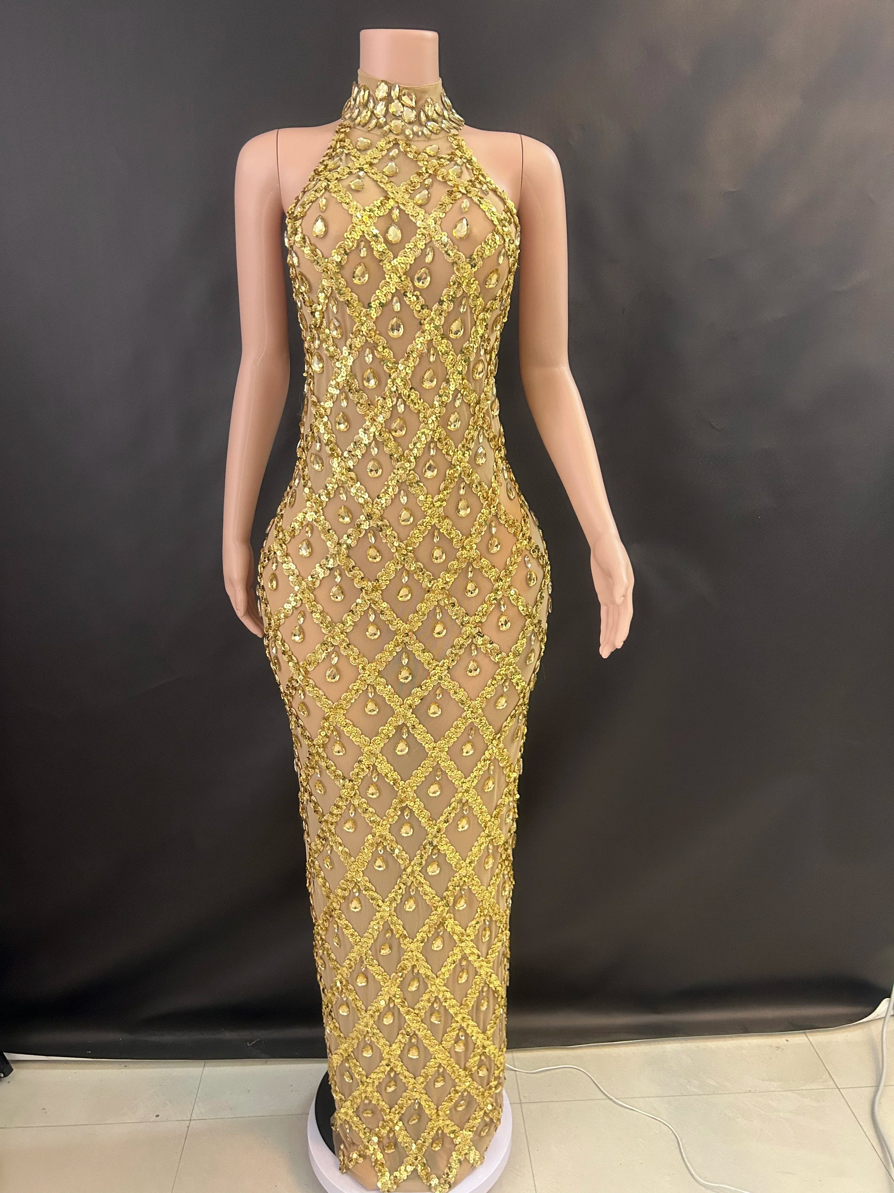 Prom Birthday Dress Transparent Rhinestone Sequins Dress