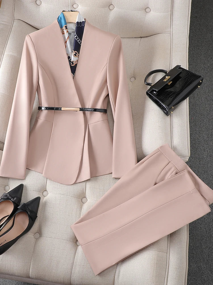 Elegant Office Pant Suits Formal Blazer Trousers 2 Piece Set