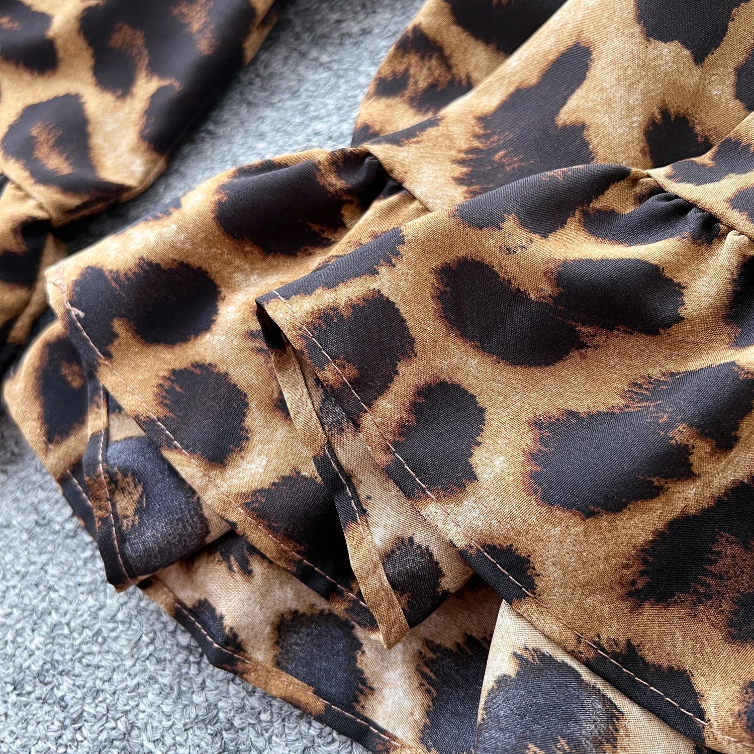 Flared Sleeves Elastic Waist Slim Fit Leopard Print Long Rompers Jumpsuit