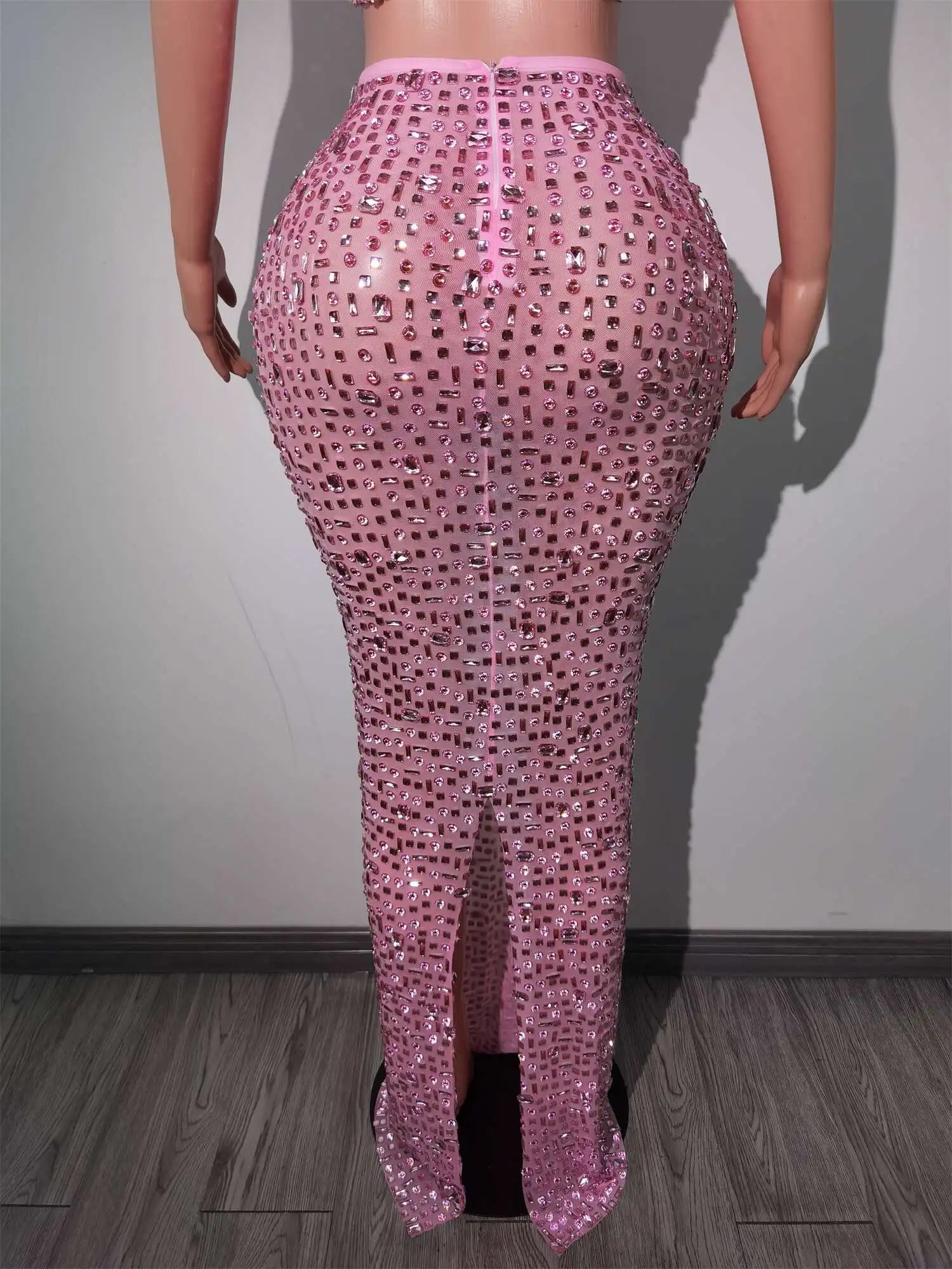 Sparkly Diamonds Crop Top Long Skirt 2-PCS Set