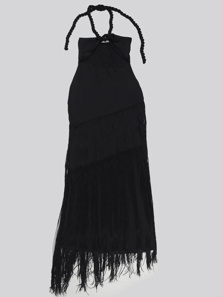 Halter Neck Cut-Out Tassels Night Out Dress