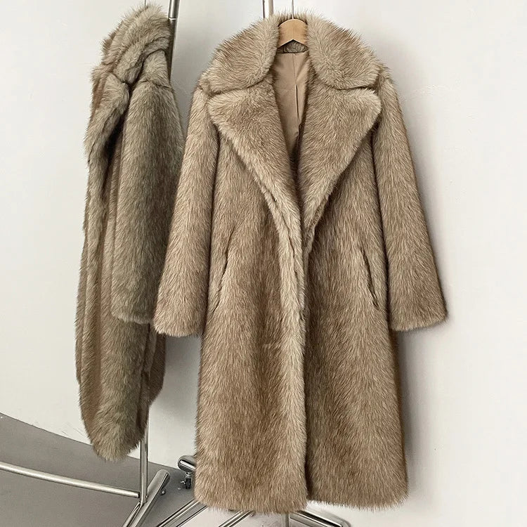 Faux Fur Long Sleeve Thick Warm Overcoat Fluffy Coat