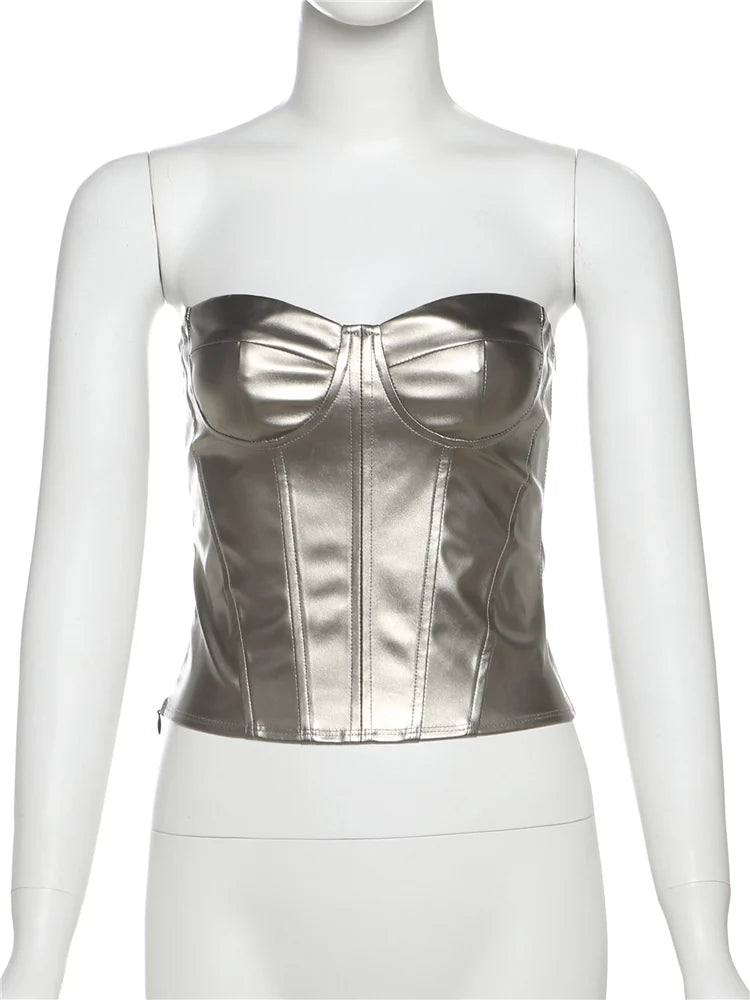 Y2K Leather Corset Tube Tops