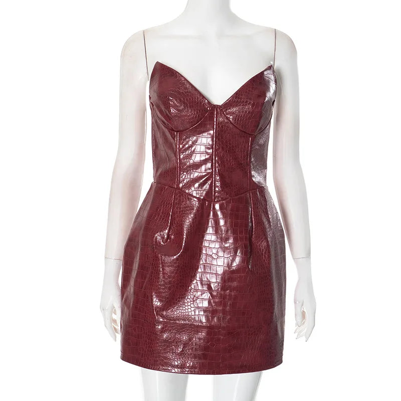 Luxury Leather Strapless Chic Y2K Cocktail Dress
