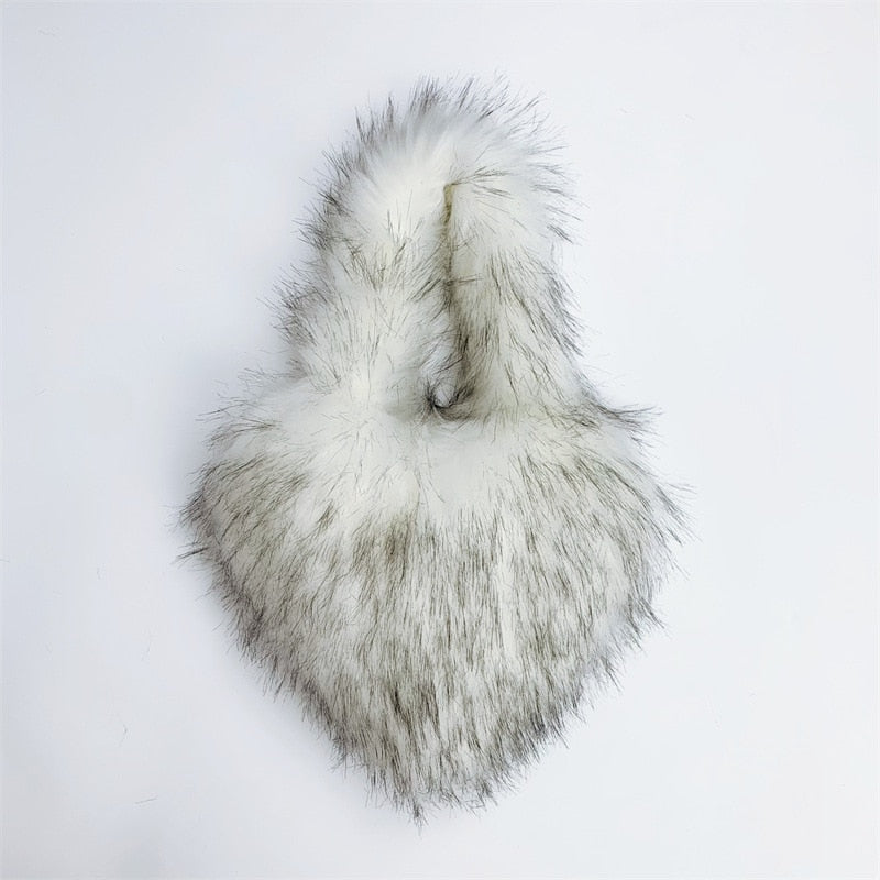 Faux Fur Heart Shaped Shoulder Bag