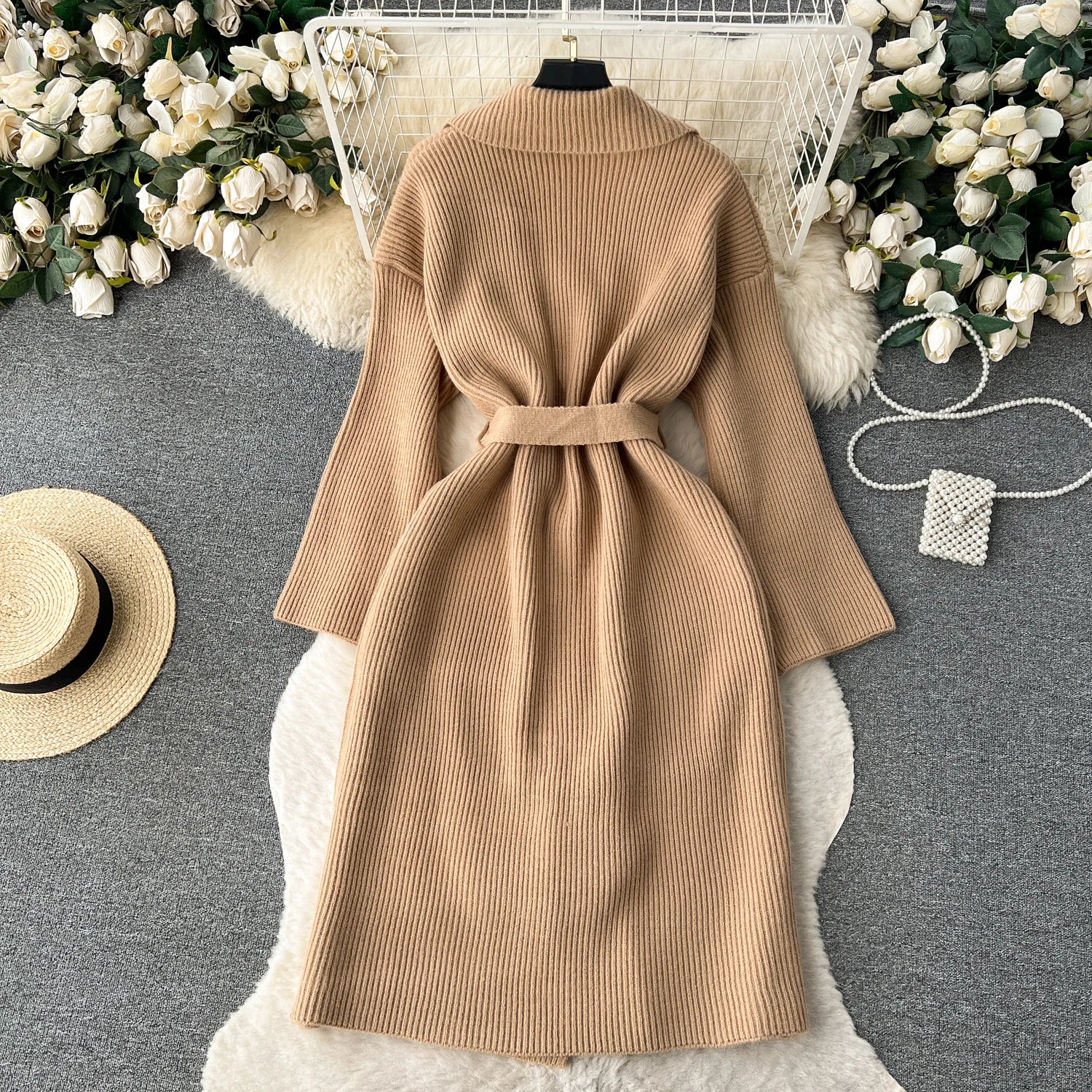 Loose Knitted Long Sleeves Lace Up Long Sweater