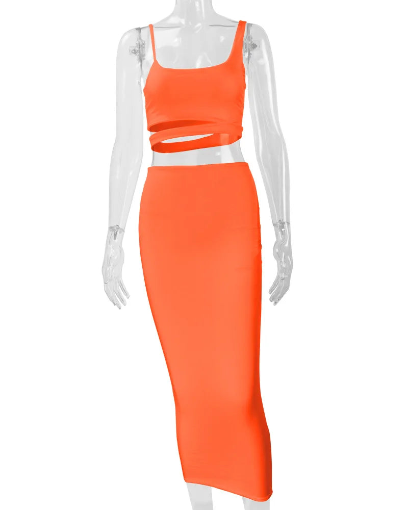 Elegant  Pleated Hollow out Two-piece Dress
