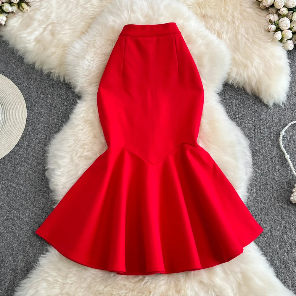 Irregular Mermaid Pleated Ruffle Mid-length Skirts