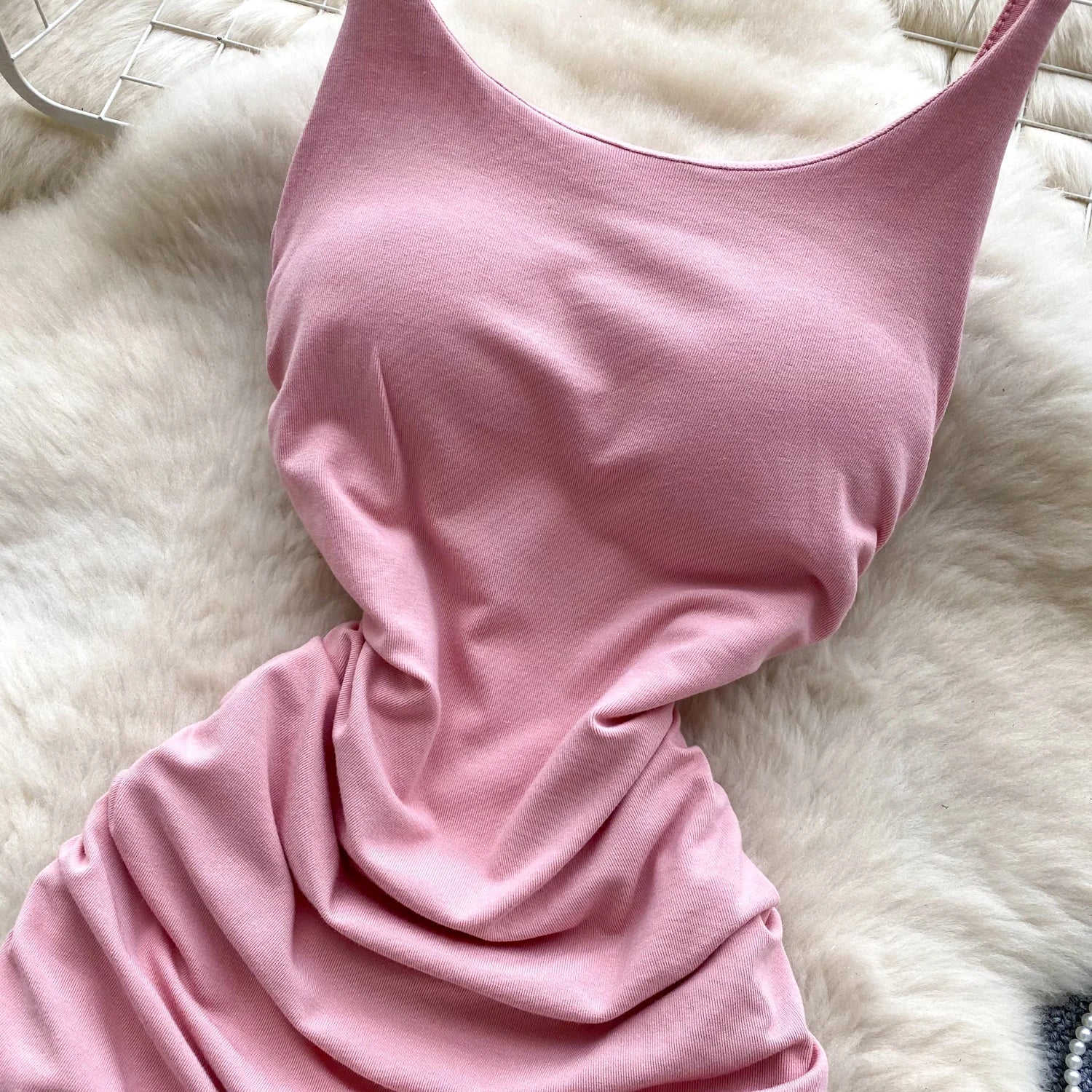 pleated sleeveless slim Vintage pencil dress