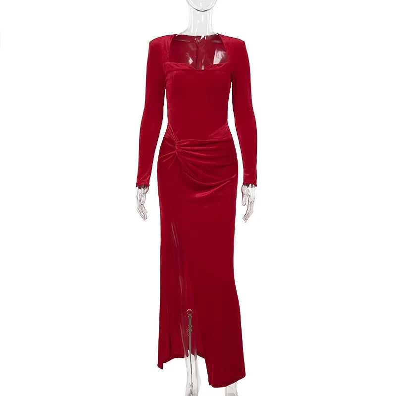 Ruched Split Bodycon Elegant Long Dress