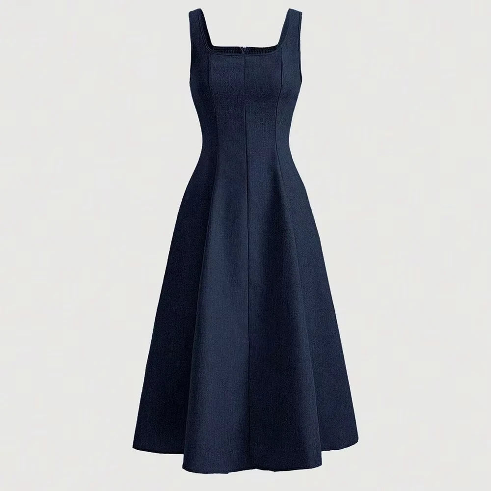 Elegant French Sleeveless Square Neck A-Line Party Dress