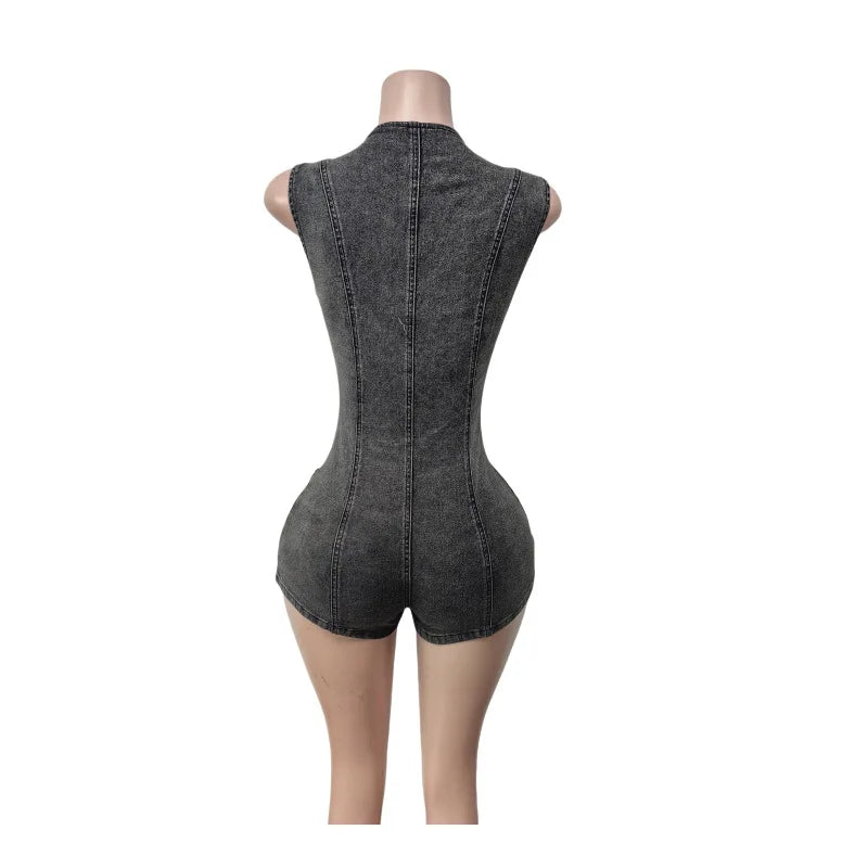 Sleeveless Denim Short Demin Jumpsuit