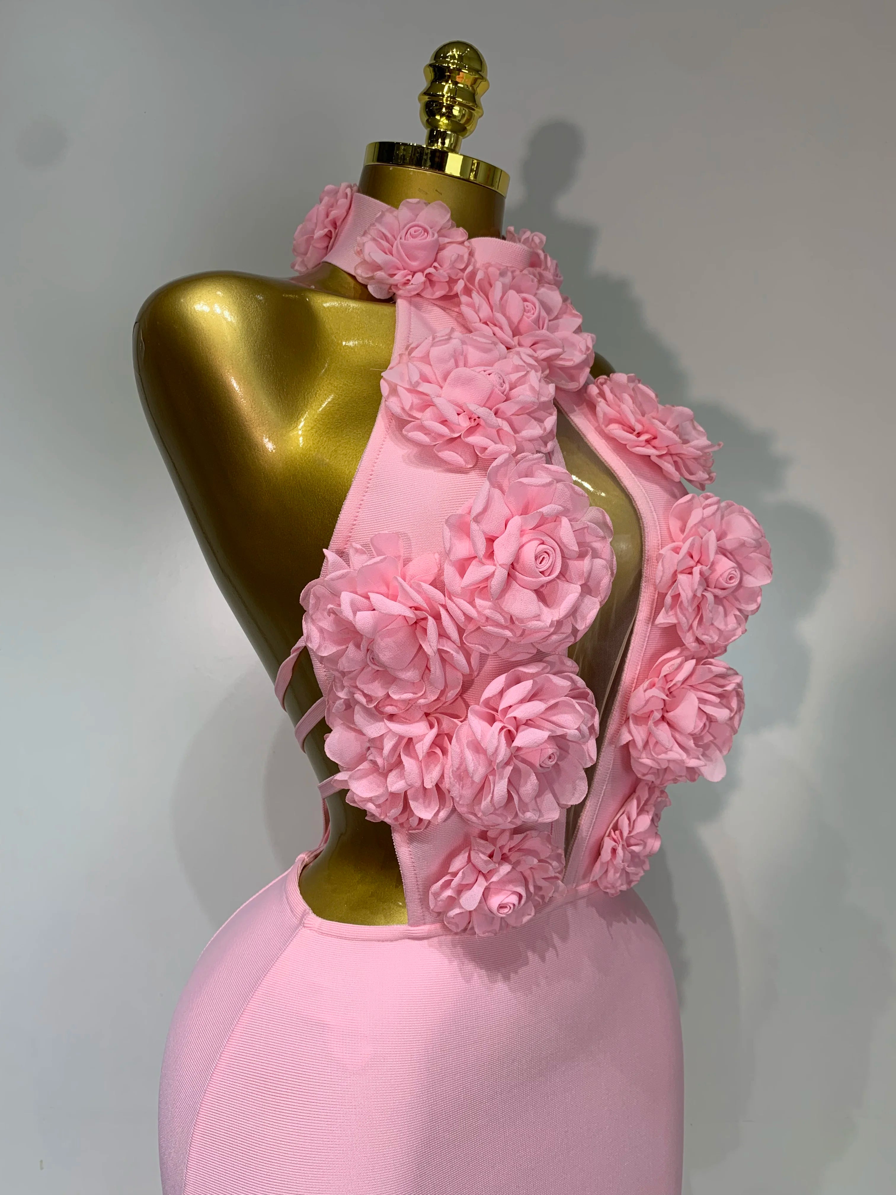 Halter Hollow Out Flowers Bodycon Bandage Luxury Dress