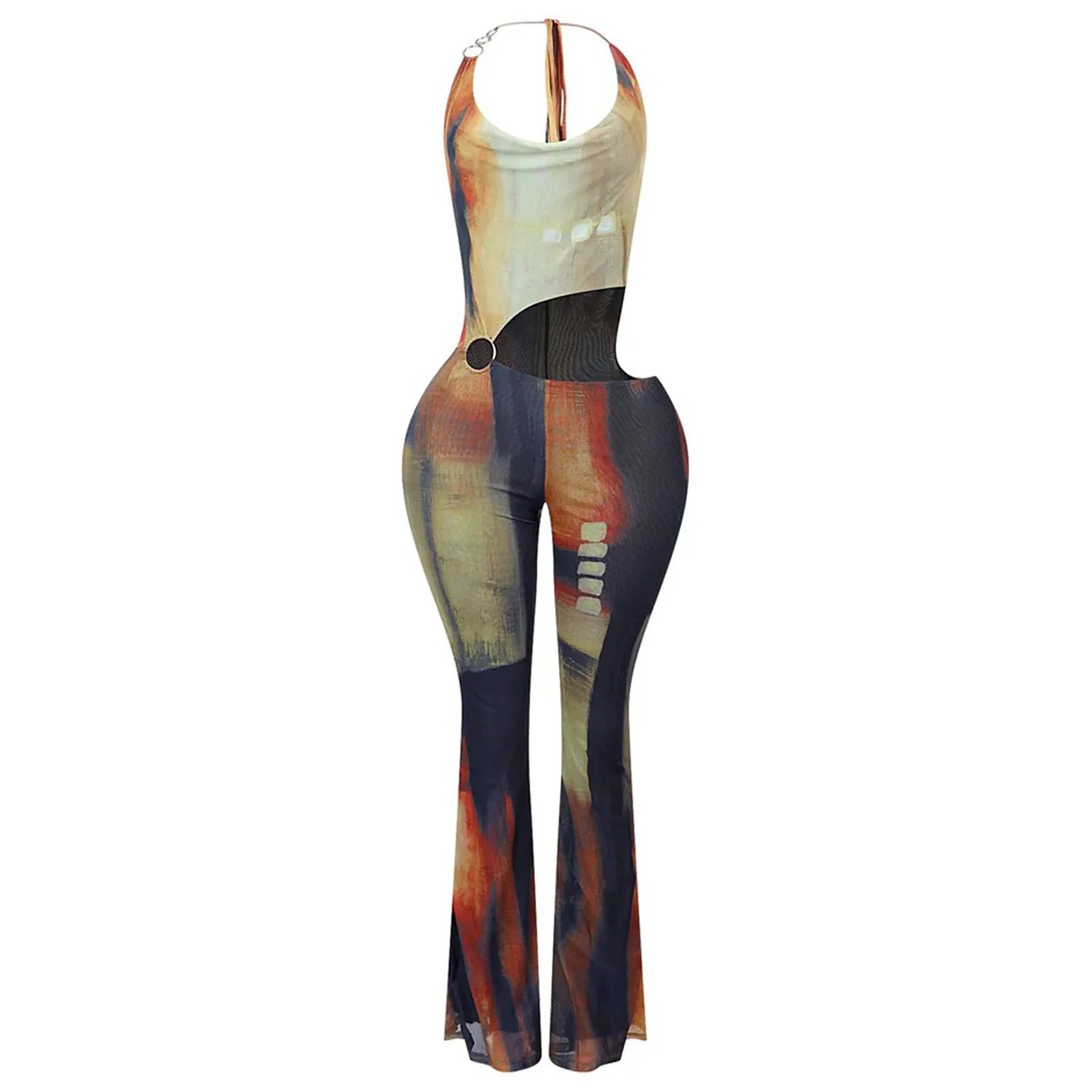 Sleeveless Pile Collar Halter Hollow Out Jumpsuits