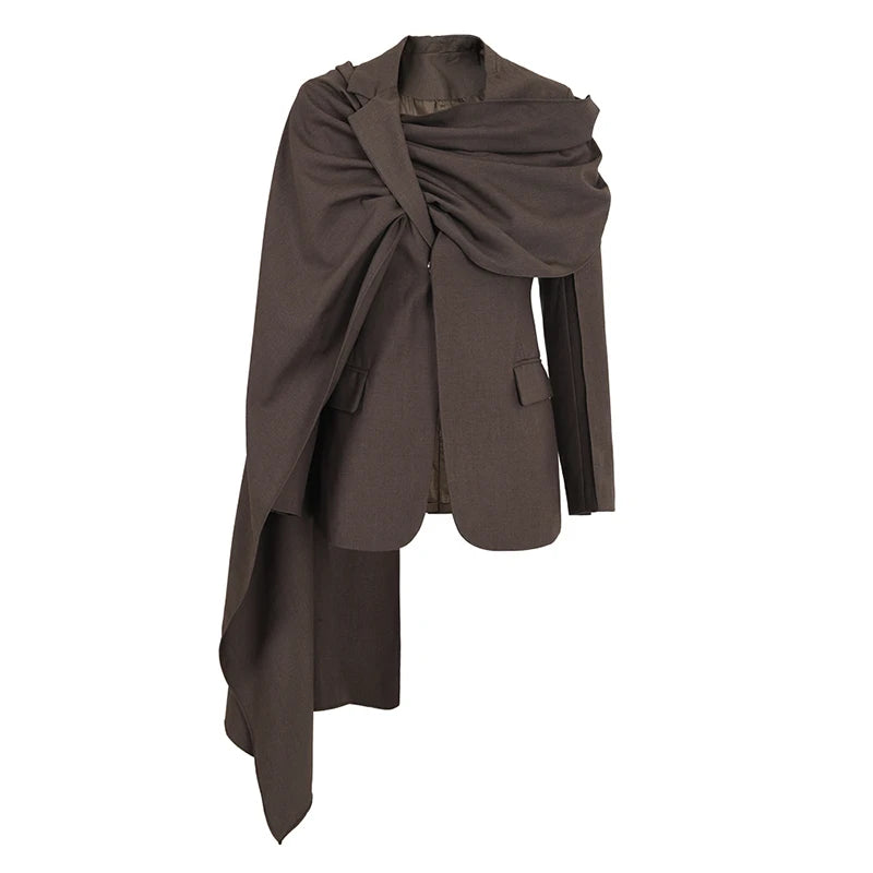Irregular Scarf Elegant Blazer Lapel Long Sleeve Loose Jacket