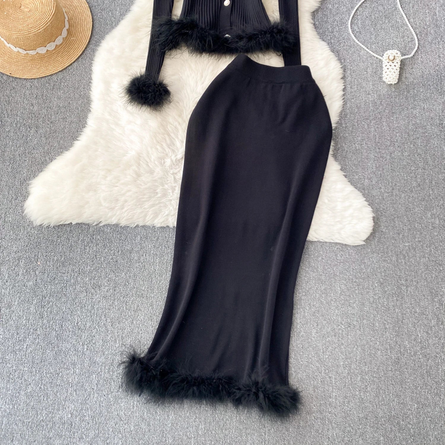 French Style Cardigan+Bodycon Skirt Knit 2pcs Sets
