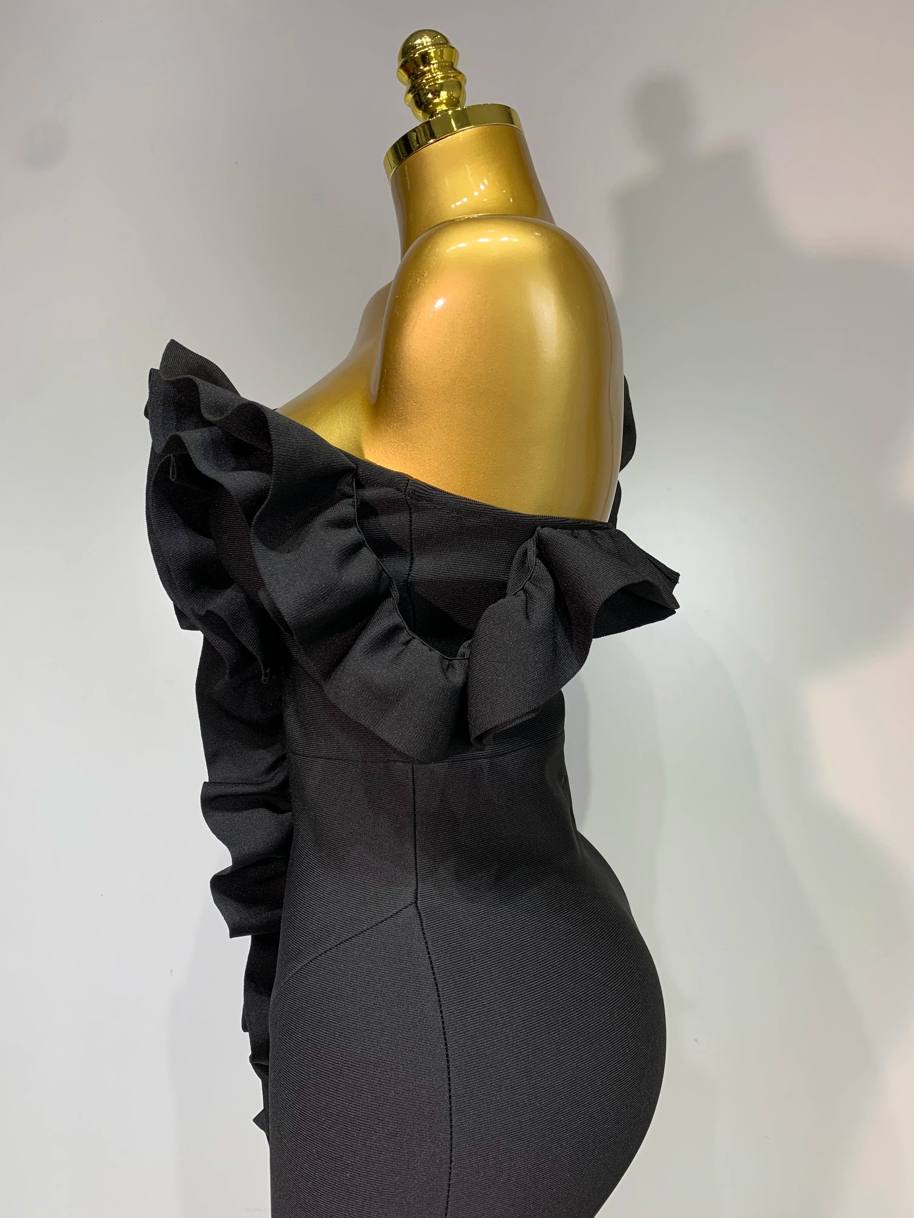 Off Shoulder Ruffles Midi Bodycon Bandage Dres