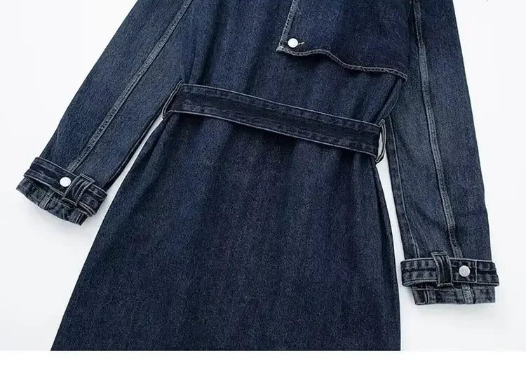 Elegant Long Denim Style Women's Coat