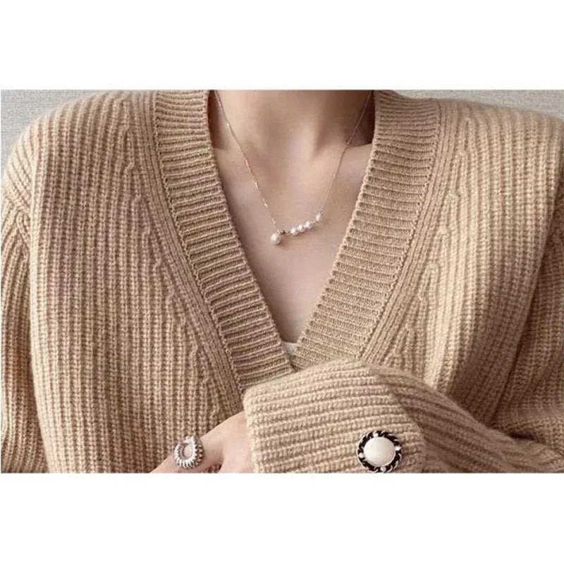 Casual Button Pocket Knitted Cardigan Autumn Winter Korean Fashion