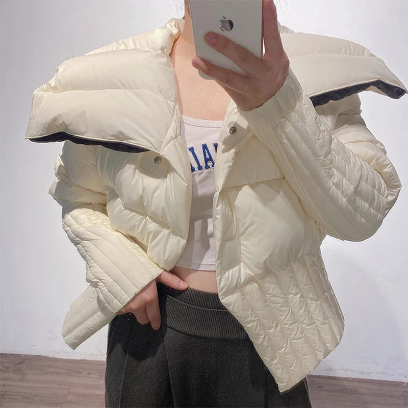 Lapel Down Parka Coat Office Lady Jacket