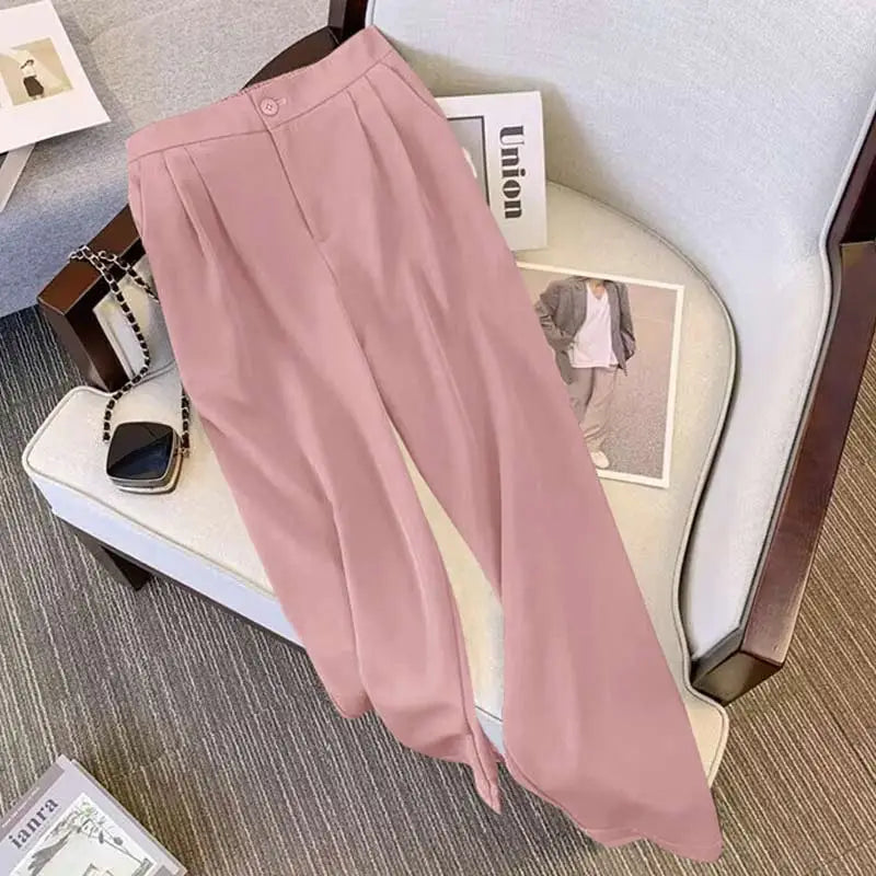 Elegant Office Lady Blazer Suit Coat High Waist Straight Pants Set