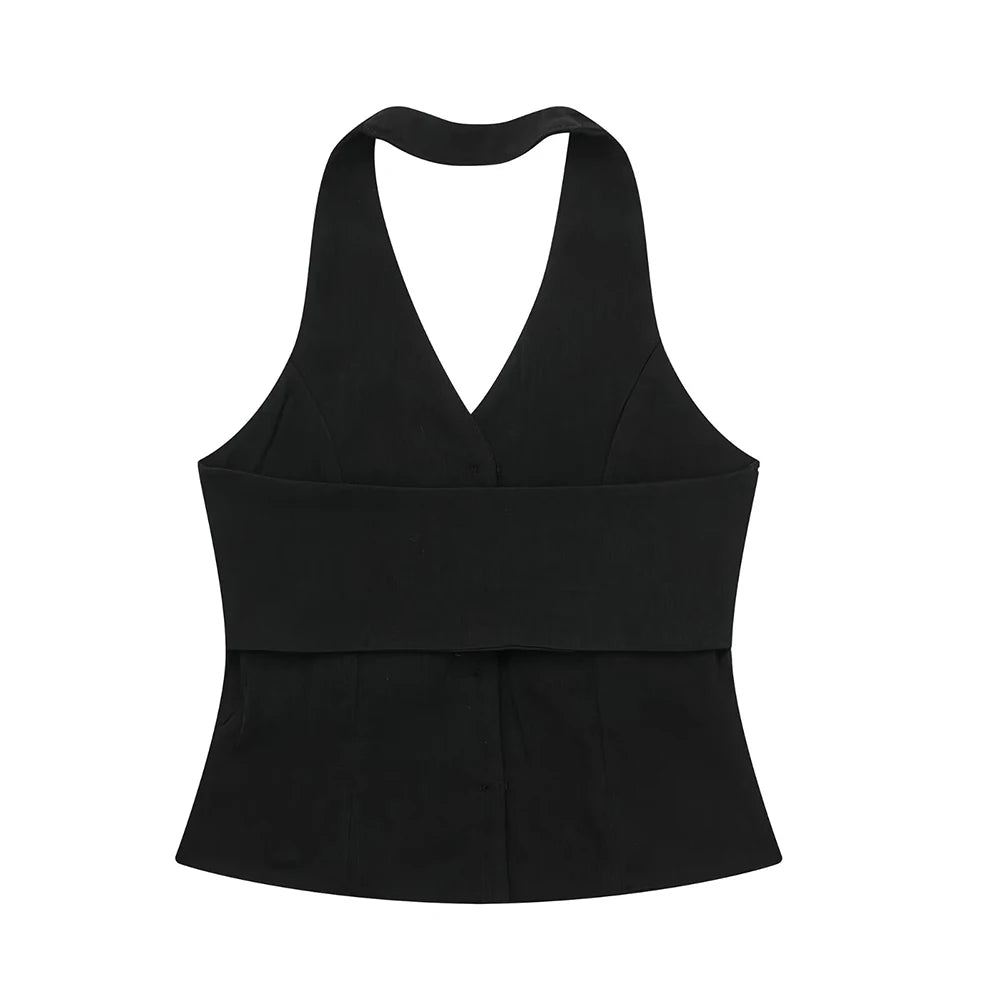 Single Breasted Vest + High Waisted Casual Trousers Set