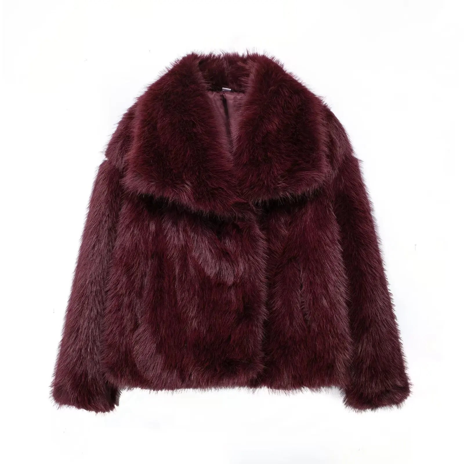 Chic Lapel Collar Thick Cropped Faux Fur Coat