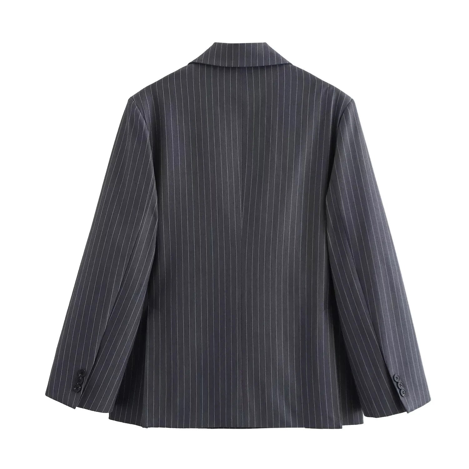 Autumn Winter Loose Fine Stripes Long Sleeve Double-breasted Suit Coat