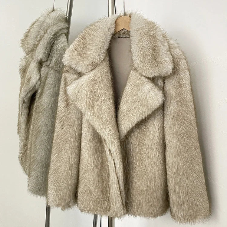 Faux Fur Long Sleeve Thick Warm Overcoat Fluffy Coat