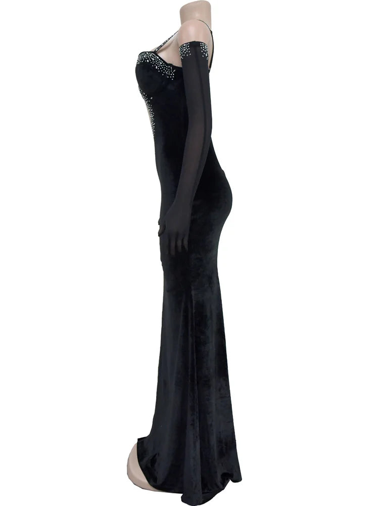 Luxury Sparkle Heartbeat Velvet Diamonds Maxi Dress