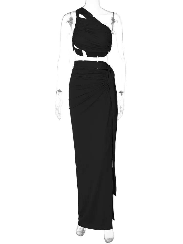 Sleeveless Asymmetric Bandage Lace Up Two Piece Set