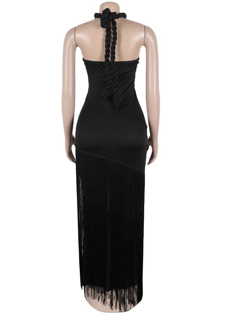 Halter Neck Cut-Out Tassels Night Out Dress