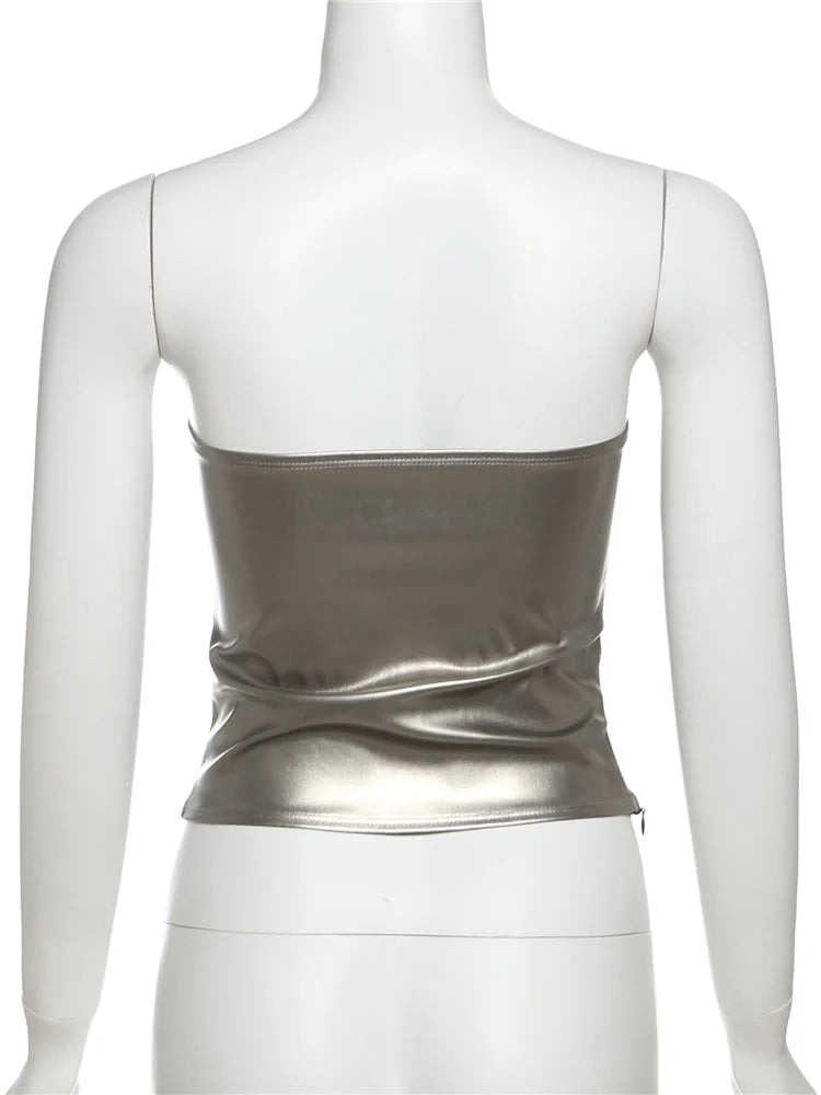 Y2K Leather Corset Tube Tops