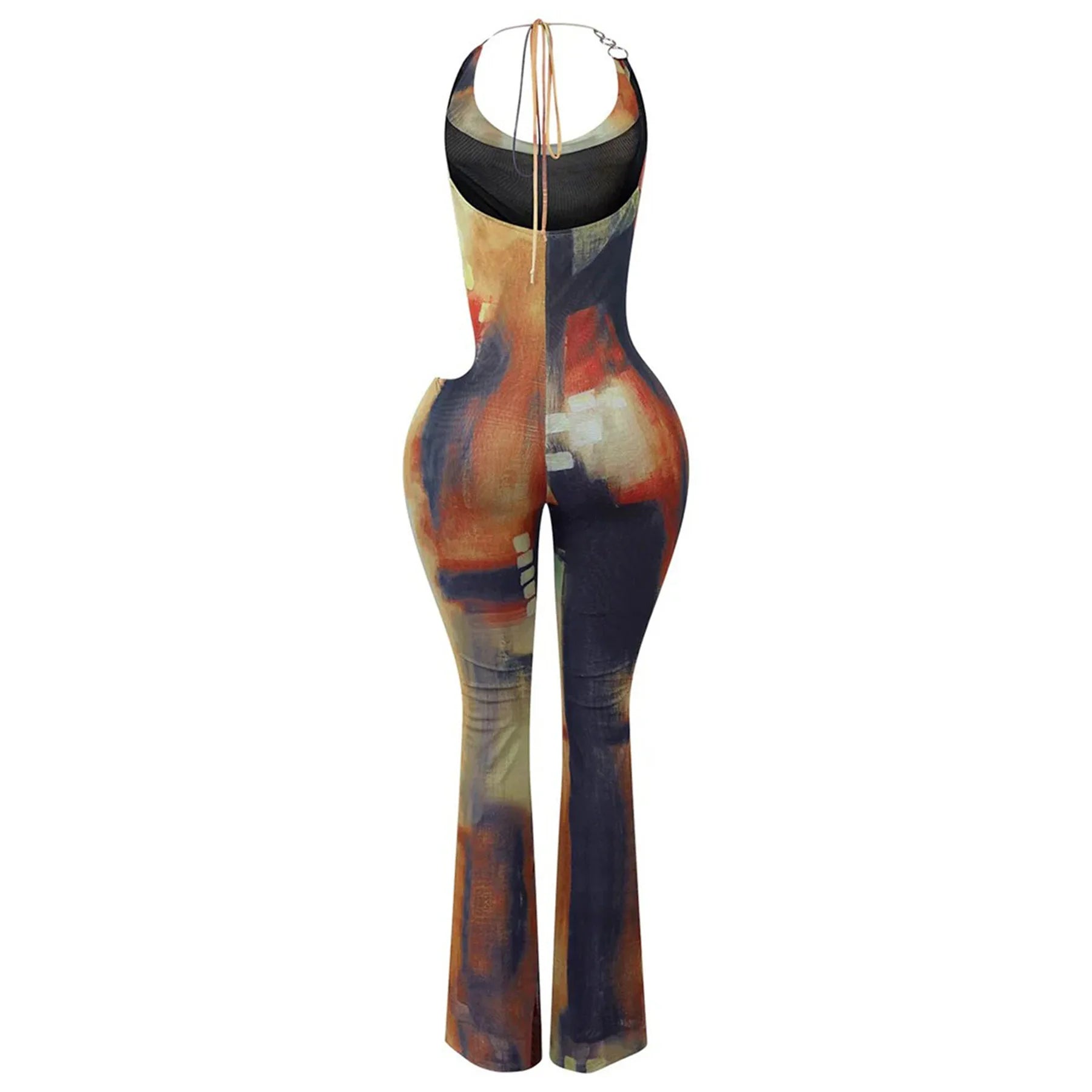 Sleeveless Pile Collar Halter Hollow Out Jumpsuits