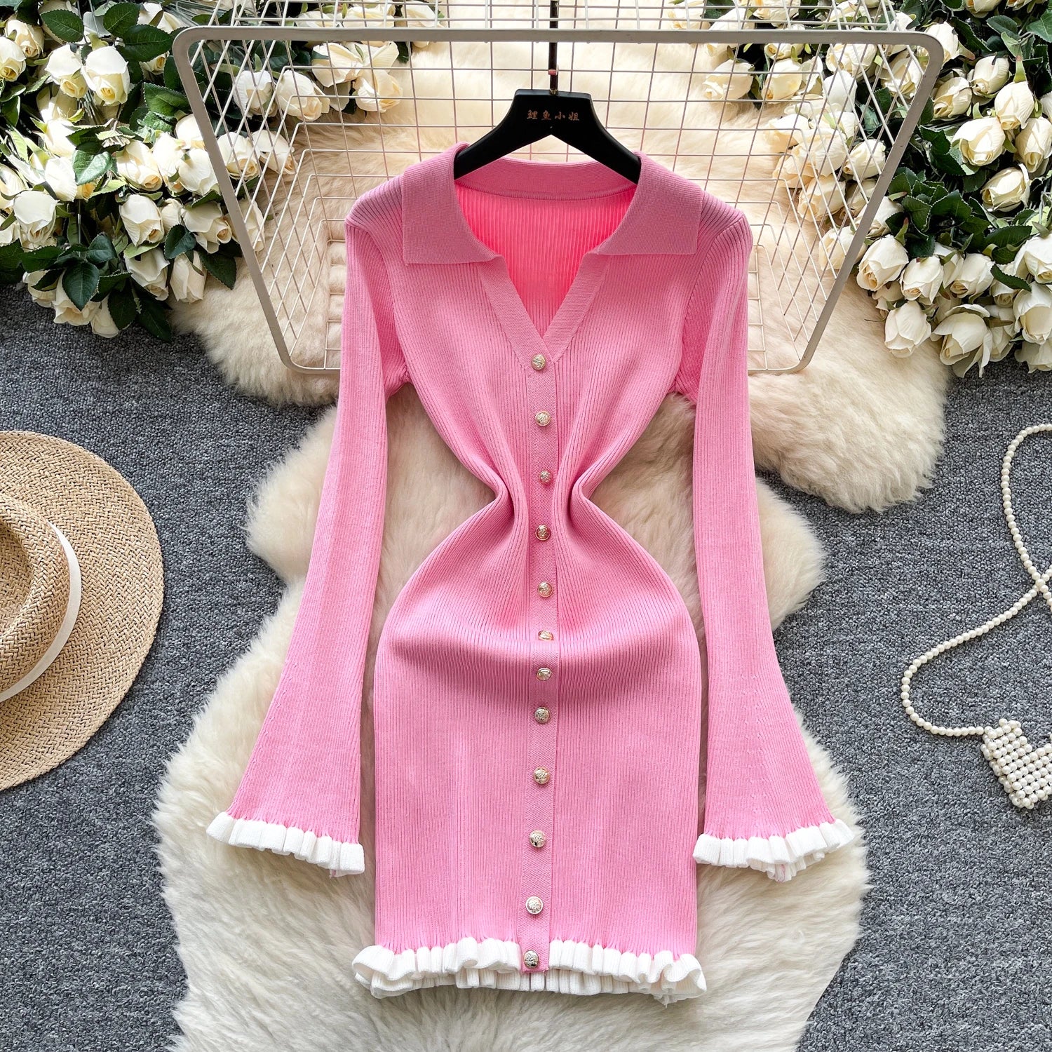 Chic vintage Spliced bodycon long sleeve Knit mini dress