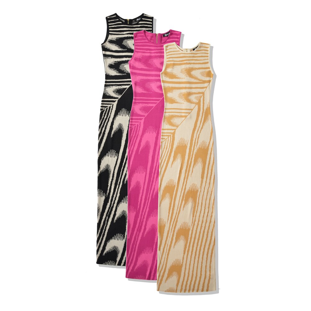 Abstract Knitted Sleeveless Stretchable Slim Maxi Dresses