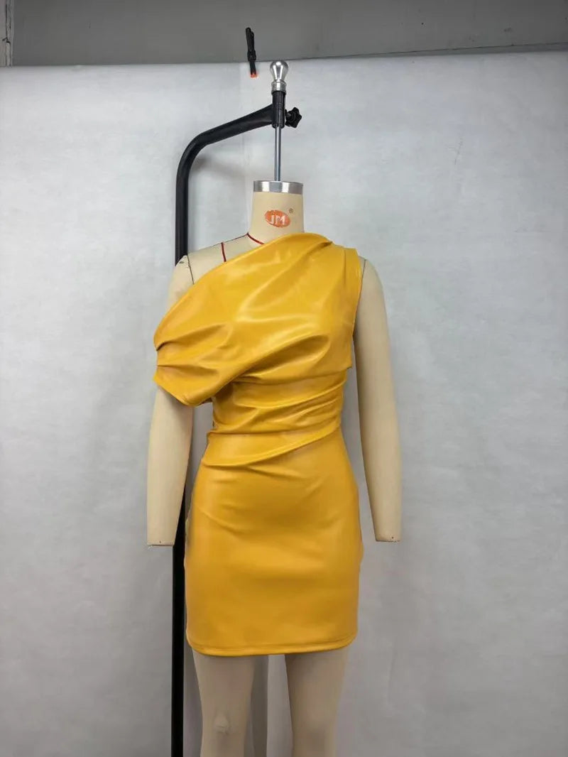 Luxury Leather Strapless Chic Y2K Cocktail Dress