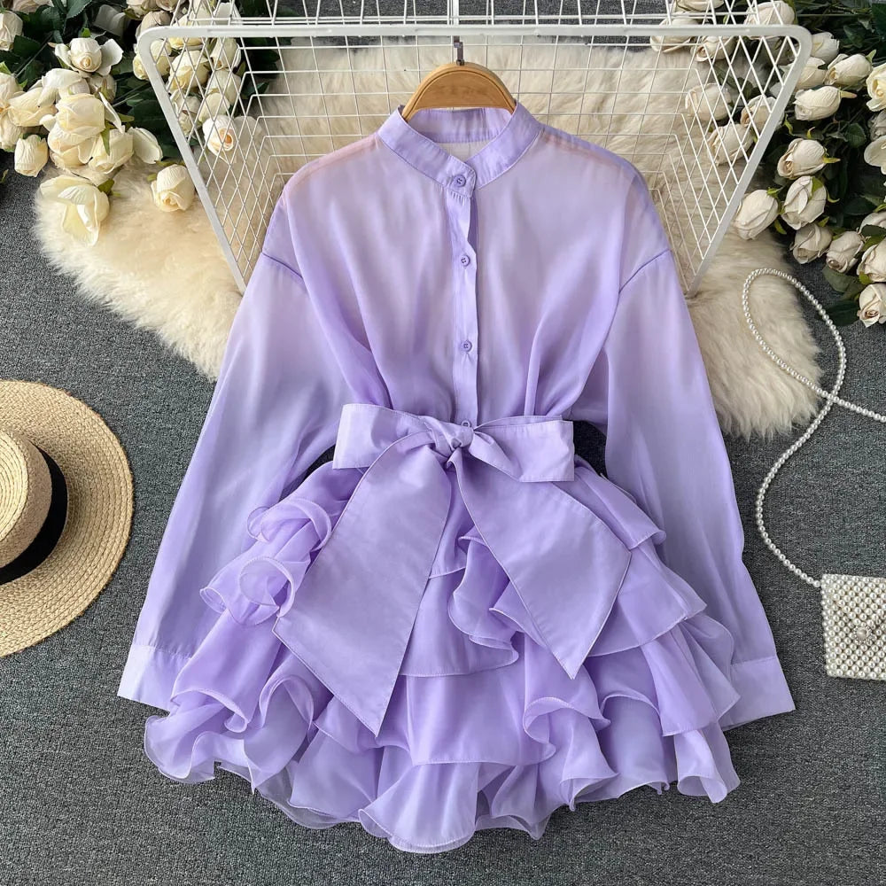 Chiffon Ruffle Edge Bow Tie Ruffle Blouse