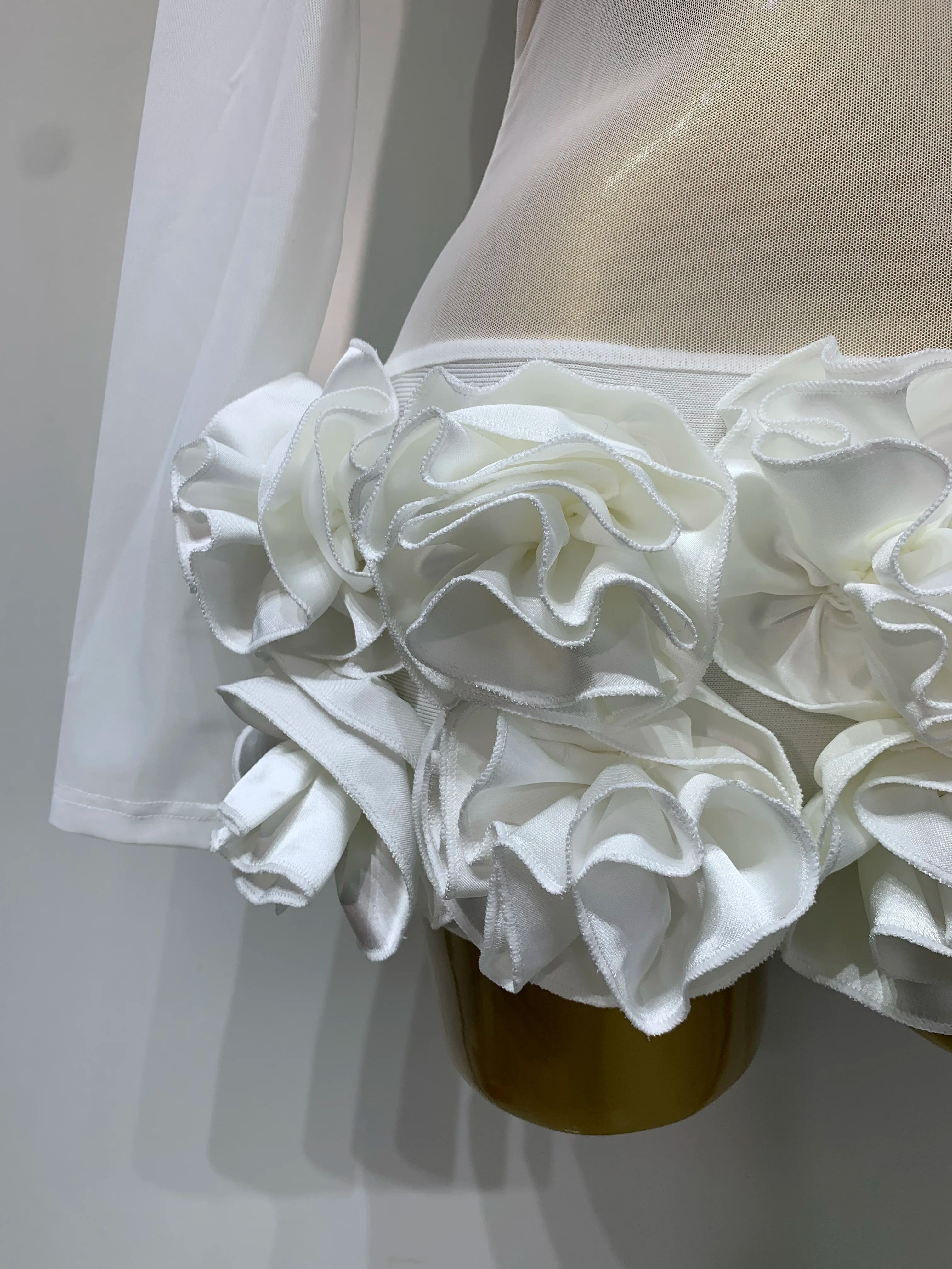 See through Mesh Stereoscopic Flowers Mini Bandage Dress
