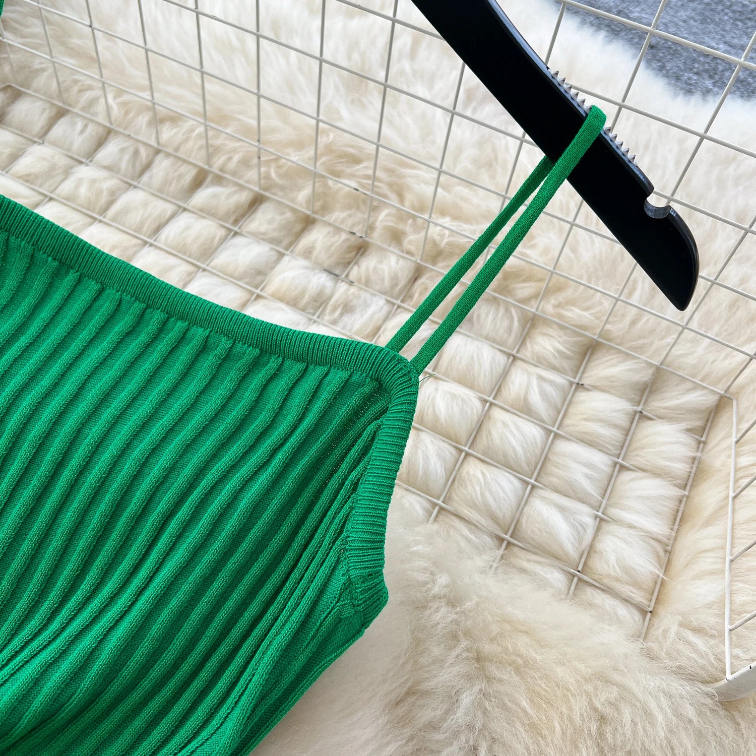 Knit Spaghetti Strap Dress Sleeveless Elastic Waist Slim Long Dress