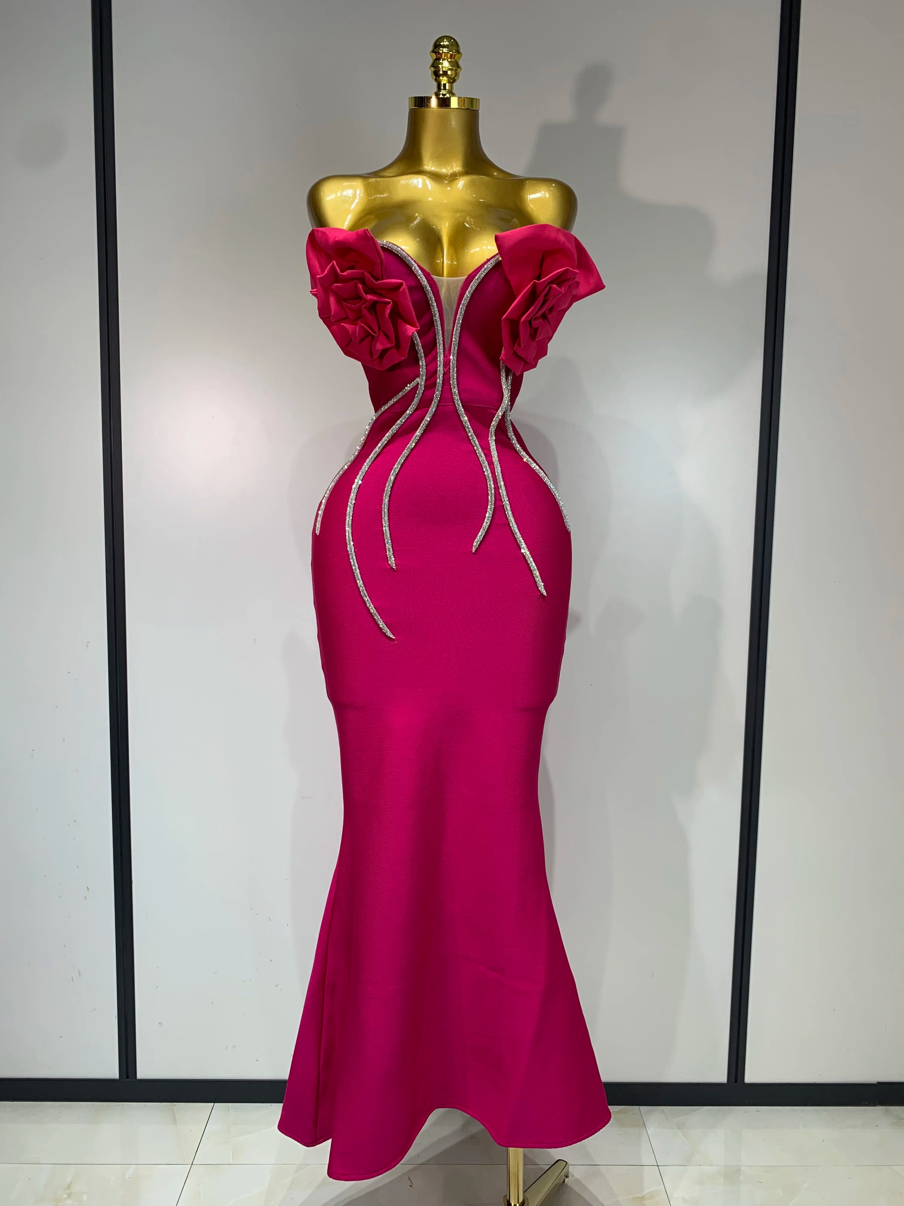 Strapless Appliques Sparkly Diamond Bodycon Bandage Dress