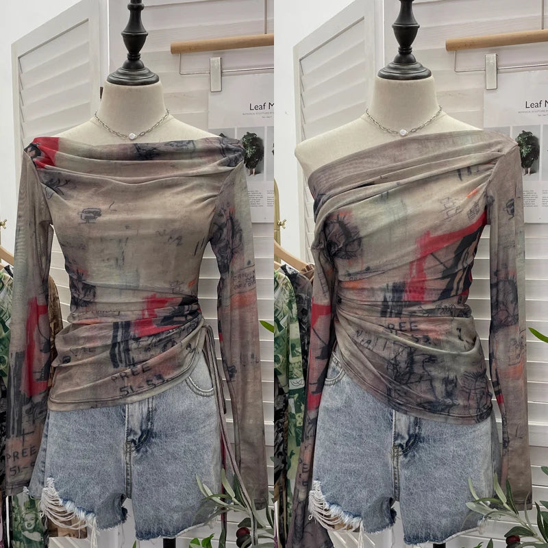 Chic Slash Neck See Through Tees T-Shirts